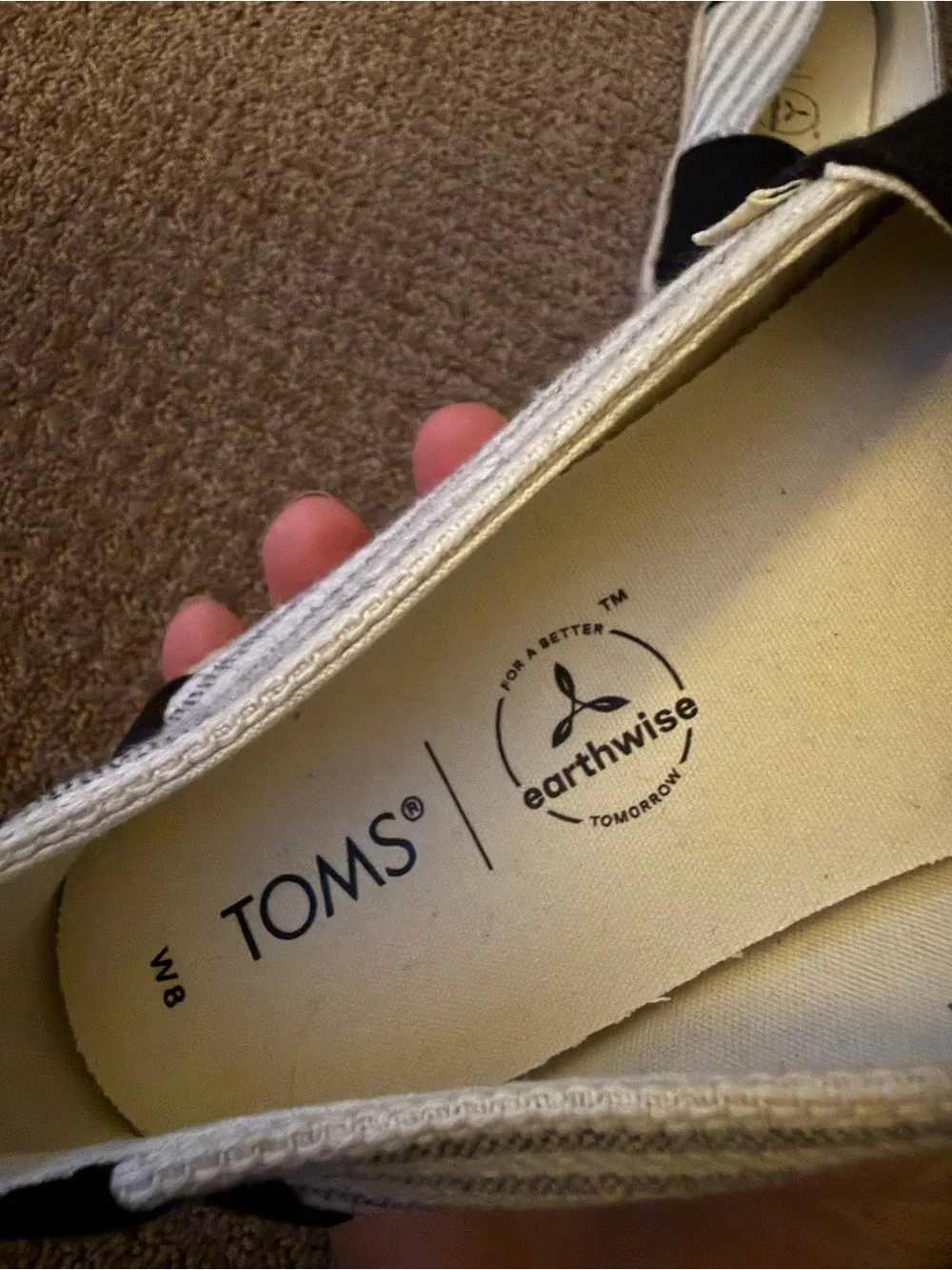 Toms Womens Black and White Striped Canvas Espadrille Slip-Ons
